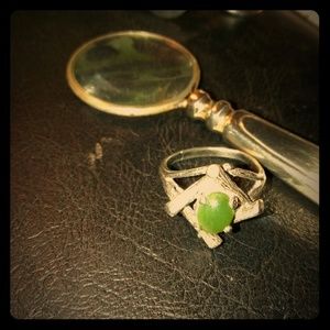 Antique 1920s Silver and Jade ring